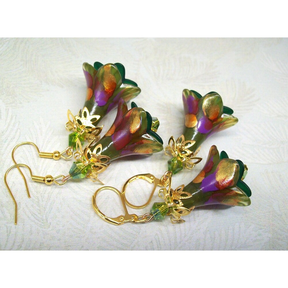 Boho Floral Earrings Dangle, Hand Painted, Artisan Crafted, Flower Jewelry